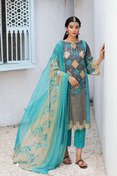 3-Pc Unstitched Embroidered Lawn With Chiffon Dupatta CN-16